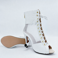 Bottines de danse à talon aiguille personnalisées en peau de serpent à bout ouvert et lacets pour femmes, chaussures de danse salsa, bachata, jazz