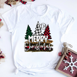 Produttore di abbigliamento donna buon natale camicetta a maniche corte moda alberi di Natale grafica girocollo camicetta top - Product Image 1