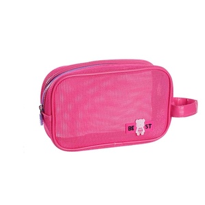 Polyester Mesh <b>Makeup</b> Pouch Geometric Print Zipper Soft Handle Portable Travel Toiletry Bag Bulk Supply - Product Image 1