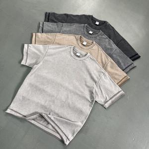 ODM/OEM 275g 100% 면 왁스 프린트 워싱 스플라이스 오프숄더 스트리트 티셔츠 (패셔너블한 남성용, 반팔) - Product Image 1