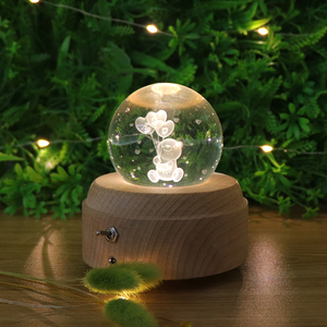 Tady Bear-Lámpara Led de mesa con bola de cristal 3D, luz nocturna recargable con Base musical para niños - Product Image 3