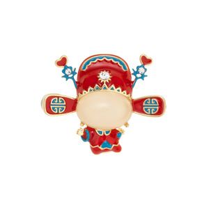 National Trend Champion Brooch Cartoon Peking Opera Warrior Girl Cat's Eye Stone Zinc Alloy Women's Gift Accessory - Product Image 5