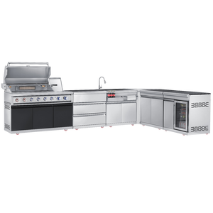 New kitchen design #304 stainless steel black waterproof kitchen cabinet gas bbq grill outdoor kitchen with sink