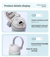 Bouteille d'eau sport 2-en-1 de 650 ml, thermos isotherme sous vide en acier inoxydable 304, anti-fuite, maintien thermique 6-12 heures