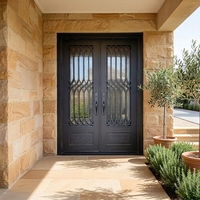 Porte d'entrée double européenne moderne avec design en verre cintrée, construction en acier galvanisé de qualité supérieure, verrouillage multipoints, pour hôtel