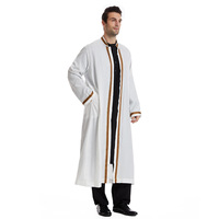 Jubba Thobe Saoudienne pour Hommes Musulmans, Abaya Islamique Noire Broderie Ouverte sur le Devant, Robe en Polyester, Caftan, Vêtements Ethniques, Vente en Gros