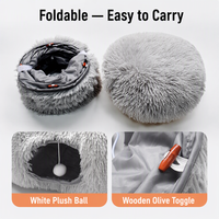 Lit pour chat doux et confortable, amovible et lavable, design tunnel rond, garnissage en poils longs