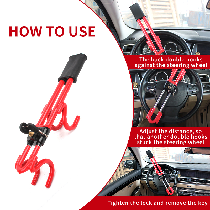 Heavy Duty Universal Steering Wheel Lock Double Hook Anti-Theft Car Security - X-Racing Model SWL-00