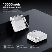 Mini batterie Li-polymère 10000 mAh, Power Bank haute puissance 22,5 W, charge rapide, deux câbles intégrés, chargeur portable, écran LED