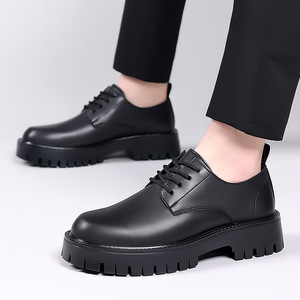 Bottes Martin pour hommes en cuir de vachette, à lacets, couleur noire unie, chaussures décontractées basses, origine Wenzhou - Product Image 1