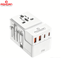 Adaptateur de voyage universel Foxcan 25W PD, convertisseur de prise internationale, adaptateur multi-prises, adaptateur de voyage universel type C