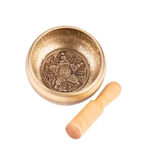 手工黄铜5佛歌唱碗瑜伽冥想声音疗法-宗教佛教治疗礼品和纪念品雕刻风格