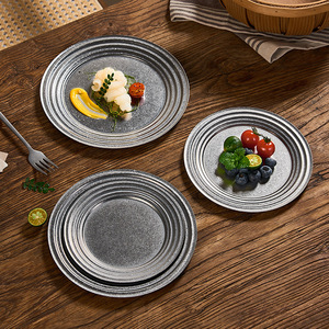 En stock, assiettes rondes en acier inoxydable Snow Peak, finition mate, plats de dîner rétro, plateau de service plat, vaisselle de luxe, vaisselle de cuisine, dessert, gâteau - Product Image 3