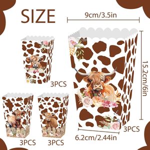 12 packs de boîtes à pop-corn en forme de fleur de riz de poulet, à pois marron, thème bétail du <span class=keywords><strong>Plateau</strong></span> du Yak, pour snacks de fête, bonbons et décorations de fête prénatale - Product Image 2