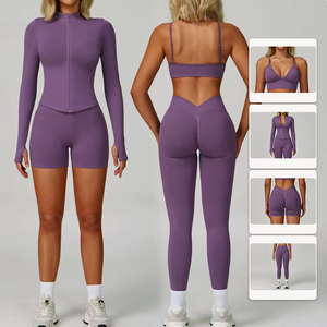 Ensembles de <span class=keywords><strong>yoga</strong></span> personnalisés avec logo, ensembles de fitness sans couture pour femmes, ensemble soutien-gorge à manches longues réversible, vêtements de sport grande taille - Product Image 2