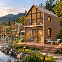 Maison préfabriquée modulaire de 40 m² et deux étages avec toit à deux pignons, 1 chambre, salon, cuisine et salle de bain pour maison de vacances