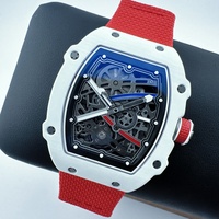 Montre mécanique de sport pour homme de haute qualité, version V3 6702, grand cadran squelette, boîtier blanc en forme de barillet en fibre de carbone, style Maroc