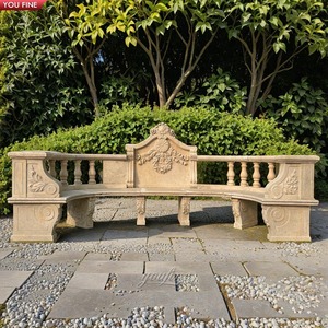 Panca Lunga Curva in <span class=keywords><strong>Marmo</strong></span> Naturale Scolpito a Mano per Giardino e Parco - Product Image 5