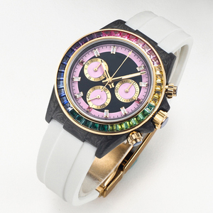 Reloj Cronógrafo con Piedras Preciosas Arcoíris 2026, Esfera Rosa, Caja de Fibra de Carbono, Reloj Mecánico de Lujo para Hombre y Mujer - Product Image 2