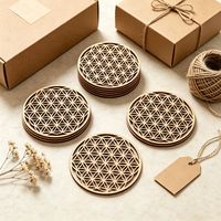 Sous-verre en bois gravé et découpé au laser, motif géométrie sacrée, tapis de yoga et de méditation, décoration d'autel, dessous de plat ajouré à grain de bois, cadeau en gros