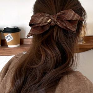 Pince à cheveux rétro en tissu à carreaux avec nœud papillon pour femmes, Style décontracté, haute qualité - Product Image 4