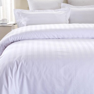 Bán Buôn 100% Bông Khách Sạn Bộ Sưu Tập Trắng Sọc 4-Mảnh Bộ Đồ Giường Duy Nhất Thiết Lập Bao Gồm Gối Tấm Ga Giường Duvet Cover 400TC - Product Image 1