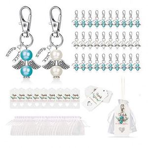 Ready to Ship Angel Keychain Favor Sets Bulk Pearl Angel Charms Organza Bags Thank You Tags for Wedding Baptism Funeral Gifts - Product Image 1