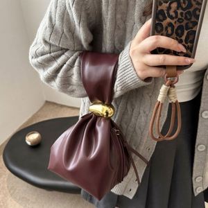 Pochette en cuir PU couleur unie avec fermeture éclair latérale, style coréen, sac de soirée grande capacité, porte-monnaie, sac seau plissé, usage quotidien - Product Image 3