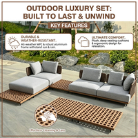 Ensemble de meubles d'extérieur en teck moderne et commercial, de luxe, durable, pour terrasse et patio, avec sièges modulaires, table d'appoint et canapé d'angle