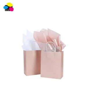 Good quality 12 Pack 9.5" Rose Gold Pink Glitter Kraft Paper Gift Bags With Durable Handles For Wedding