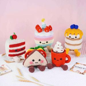 Handmade Crochet Food Plush Toys Cute Cake Coffee Sandwich Stuffed Dolls with Smiling Face for Kids Gift - Product Image 1