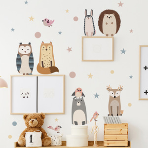 Autocollants muraux de dessin animé ours renard hérisson, mignon étoiles points décalcomanies créatives pour chambre d'enfant papier peint décoratif pour enfants - Product Image 2