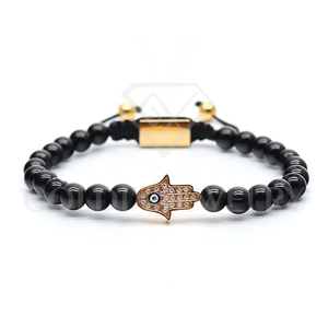 GOLDIX Jewelry New HipHop Luxury Micro Pave Hamsa Hand Charm <span class=keywords><strong>Bracelet</strong></span> Custom Logo Macramé pour Hommes Femmes pour Cadeaux Main <span class=keywords><strong>Jade</strong></span> - Product Image 3