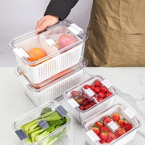 Double Layer Drain Basket Food Storage Box Square Plastic Lid Refrigerator <b>Vegetable</b> Storage Keep <b>Fresh</b> Eco Friendly L Size - Product Image 2