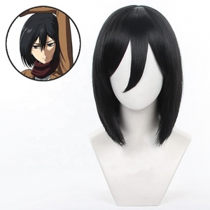 Shingeki NO kyojin วิกคอสเพลย์สั้น35ซม. สีดำสังเคราะห์อนิเมะฮาโลวีนปาร์ตี้ <span class=keywords><strong>Mikasa</strong></span> Ackerman - Product Image 1