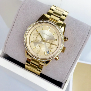 Reloj de Pulsera <span class=keywords><strong>para</strong></span> Mujer con Cronógrafo, Esfera Dorada, Bisel de Cristal, Pantalla Analógica de Cuarzo, Ventana de Fecha, Reloj de Acero Inoxidable - Product Image 1