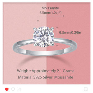 Elegante Anello Solitario in Argento Sterling 925 con Moissanite Bianca, Misure 6 8 5 9 7, Gioiello Raffinato per Fidanzamento e Matrimonio per Donne - Product Image 4