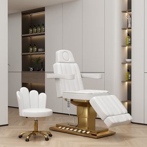Meubles de salon de beauté modernes, table de massage pour spa facial noir et or, 3 moteurs, lit cosmétique électrique réglable avec ensembles de tabourets - Product Image 4