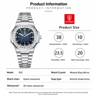 Montre à quartz pour homme POEDAGAR 925 de luxe, bracelet en acier inoxydable carré, cadran bleu ultra fin, étanche, lumineuse