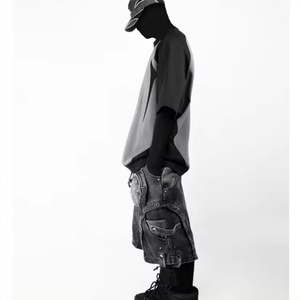 กางเกงยีนส์ขาสั้นดีไซน์พิเศษ คุณภาพสูง เนื้อผ้าหนา ยอดนิยม กระเป๋าแบบสั่งทำ  สไตล์สตรีทแวร์  งานฟอกสี - Product Image 3