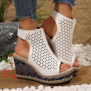 Sandales compensées d'été pour femmes, nouveau style, à semelle épaisse ajourée en corde de chanvre, style romain - Product Image 2