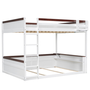 White And <b>Brown</b> Childrens Bunk Bed With <b>Storage</b> Side Table For Bedroom Furniture Kids Bed Framework Structure - Product Image 4