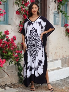 2025 nuevo diseño rayón Casual verano <span class=keywords><strong>playa</strong></span> cubrir vestido estampado geométrico suelto gran bata hogar de talla grande caftán para <span class=keywords><strong>mujer</strong></span> - Product Image 5