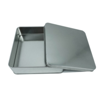 Boîte en métal rectangulaire 150x150x45 mm, conteneur de rangement carré avec couvercle ouvrant pour l'emballage
