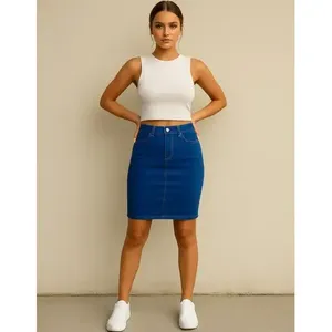 Falda Vaquera Azul para Mujer, Estilo Lápiz, Elástica, Casual, Transpirable, para Primavera - Product Image 1