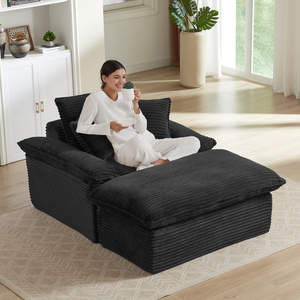 Vacuum Wrapped In Carton Cloud Sectional Couch, Spacious Wide Seat Striped <b>Fluffy</b> Fabric Settee, Self-Inflatable Compressed Furn - Product Image 1