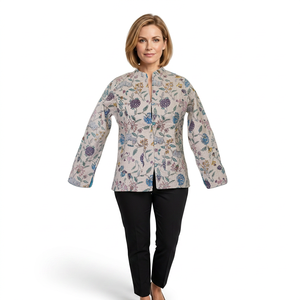 Indian Cotton <b>Quilted</b> Winter <b>Jacket</b> Bohemian Women's Coat Handmade Button <b>Pattern</b> Reversible Unisex Short 3/4 Sleeve Print Color - Product Image 4