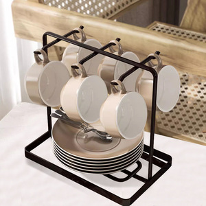Escurridor de tazas y platillos de metal para escritorio, estante con capacidad para seis tazas y bandeja para almacenamiento de tazas de café - Product Image 2