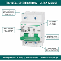 Interruptor Automático Miniatura (MCB) JLB67-125 de Alta Capacidad de Ruptura, 1P 2P 3P 4P, 10A-125A, 230/400V, 10kA, para Riel DIN, IEC60898