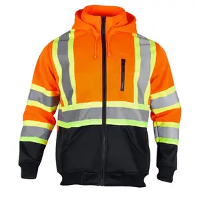 Sweats de sécurité haute visibilité veste de sécurité en molleton à fermeture éclair vestes ANSI classe 3 sweats à capuche de travail réfléchissants détachables